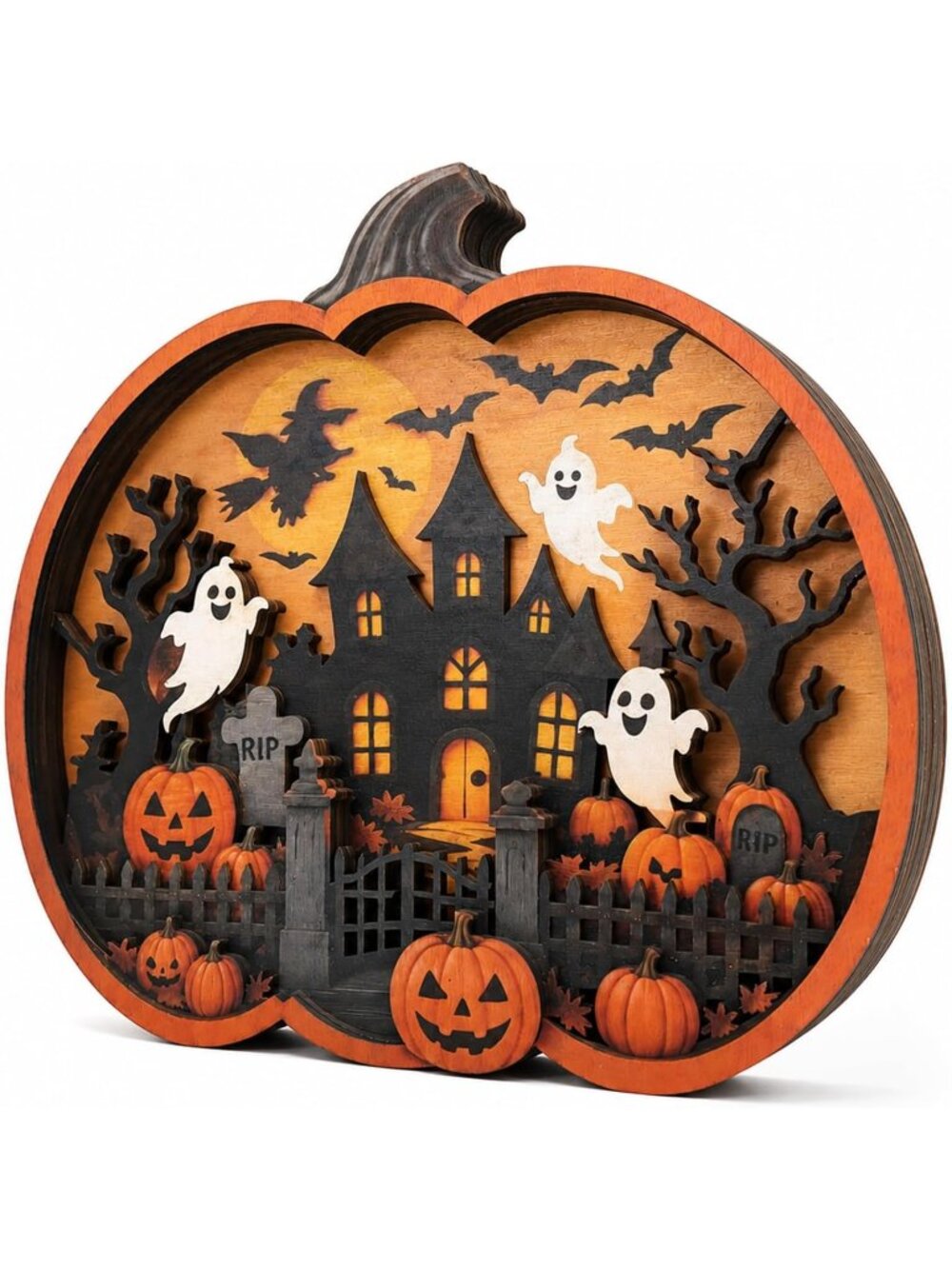 🎃3D Wooden Pumpkin Sign Spooky Halloween Tabletop Decoration Pumpkin Decor